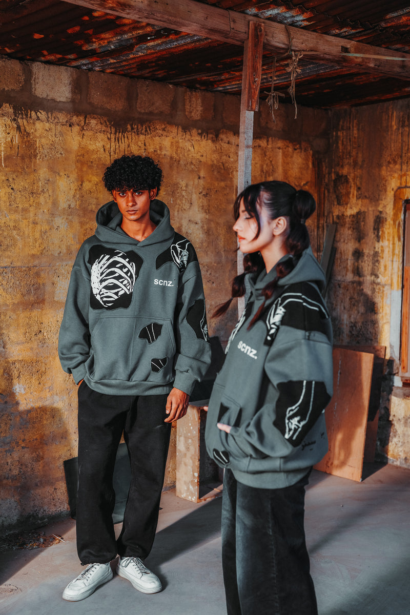 chaanpien' Grey Patchwork Oversized Hoodie – scnz